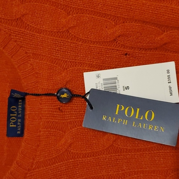 Ralph Lauren 100% CASHMERE Orange Cableknit Sweater S - Picture 3 of 7